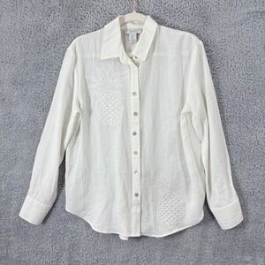 Calypso St Barth White Pineapple Eyelet Embroidered Button Down Shirt Womens S